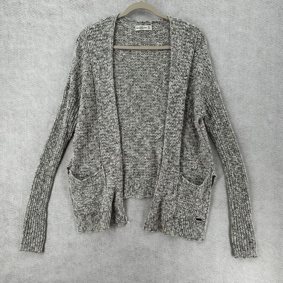 Abercromie &‎ Fitch Cardigan Sweater Womens SMALL/XS Marled Gray Pockets Coastal - Picture 1 of 14